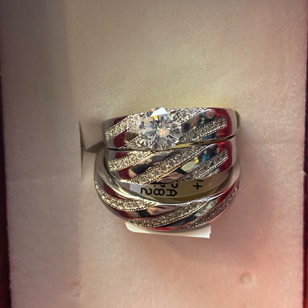 .925 silver trio wedding rings